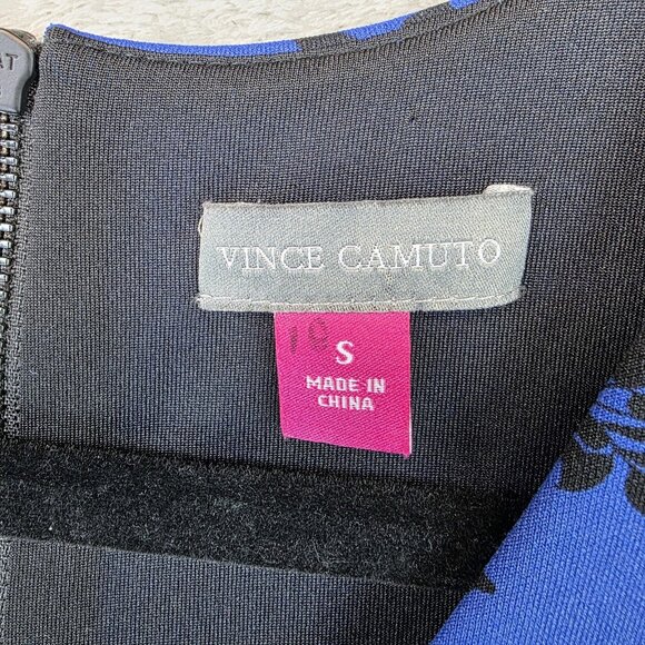 Vince Camuto Dress Womens Small Blue Black Sleeveless Floral Fit Flare Stretch - Picture 2 of 10